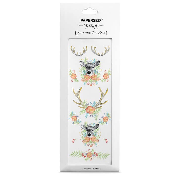 PAPERSELF - Wholesale Temporary Tattoo - Floral Fawn Temporary Tattoos Stickers