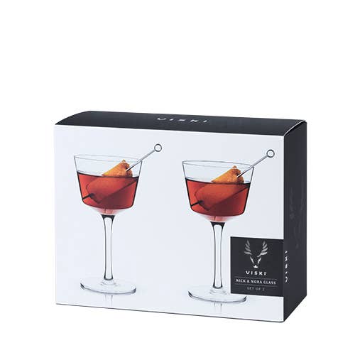 Viski - Wholesale Cocktail/Liquor Glass - Rayeâ„¢ Angled Crystal Nick & Nora Glasses - Set of 2