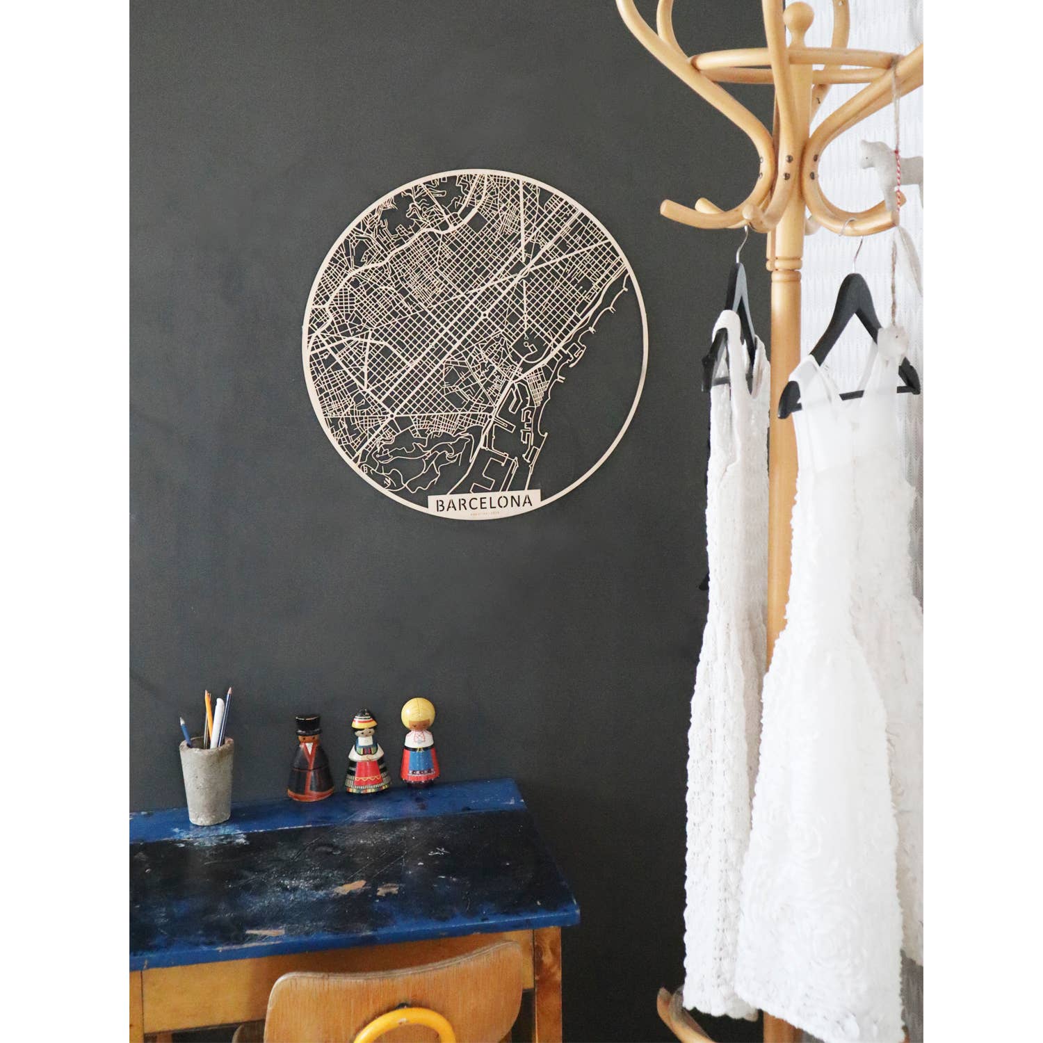 Papurino - Wholesale Wall Accent - Wooden city map, Spain Barcelona round2