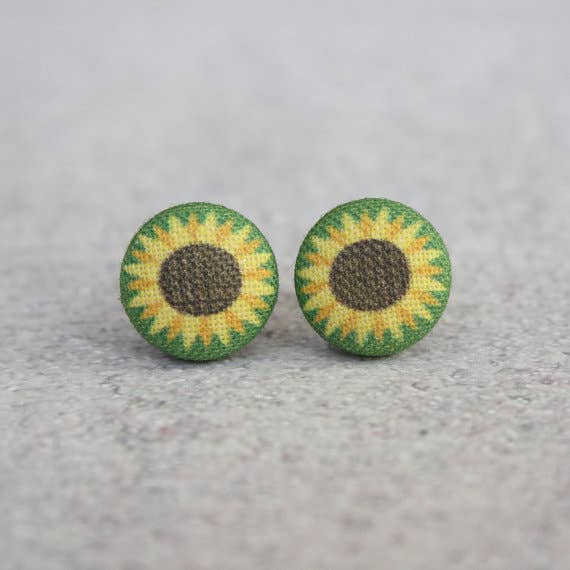 Rachel O's - Wholesale Stud/Post Earrings - Sunflower Fabric Button Earrings