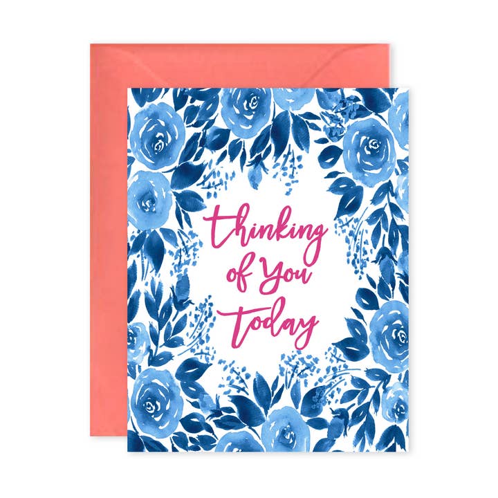 Thinking of You Blue Floral Greeting Card for wholesale by Cleerely Stated