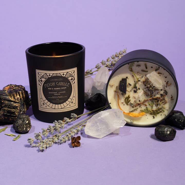 J. Southern Studio - Wholesale Jar/Filled Candle - New Moon & Waning Moon Ritual Candle with crystals and essential oils