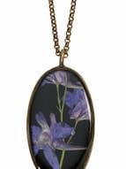 Purple Larkspur On Black Lg Oval Necklace for wholesale by Shari Dixon