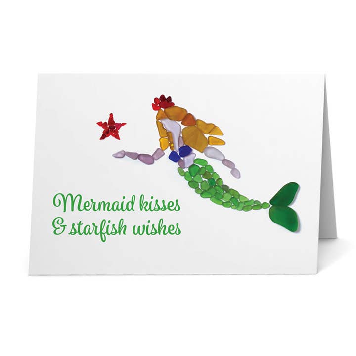 Sea Glass Karte „Meerjungfrauenküsse und Seestern“ für den Großhandel von Beachcombing / Etched by the Sea