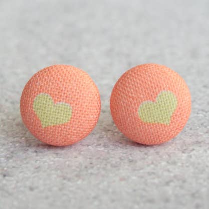 Sweetheart Fabric Covered Button Earrings for wholesale by Rachel O's
