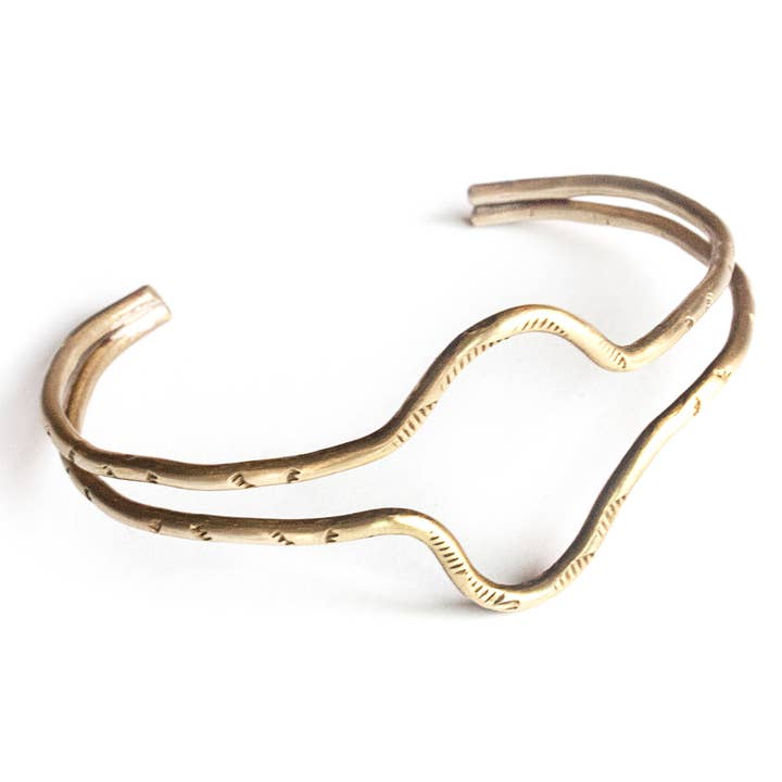 Hand formed double brass cuff // YUTA Cuff for wholesale by LUNASOL