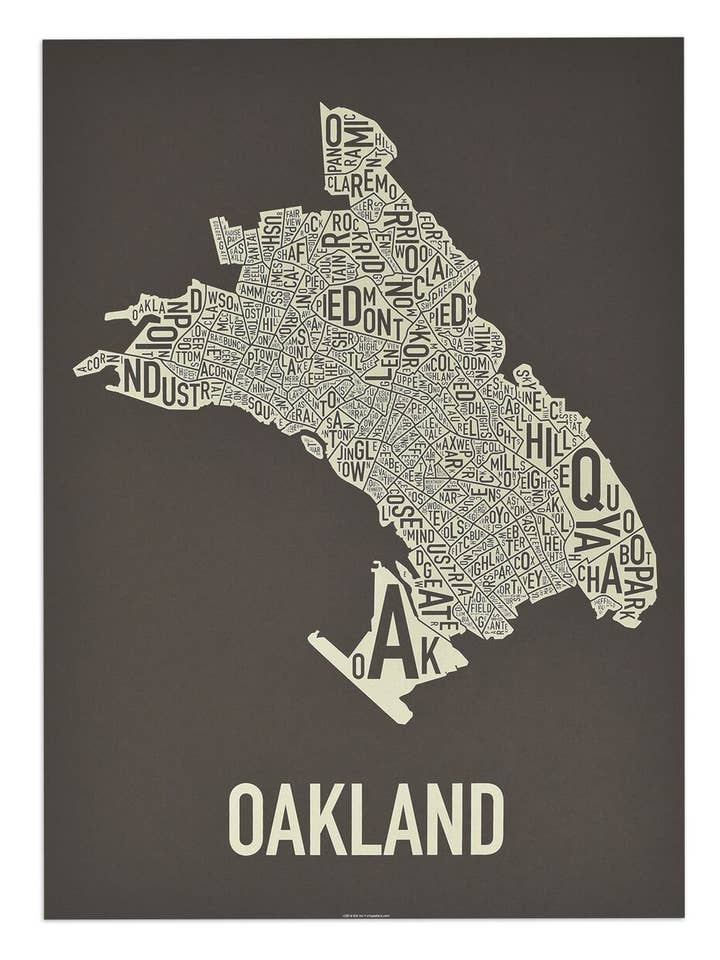18" x 24" Oakland Neighborhood Map Screen Print for wholesale by Ork Posters
