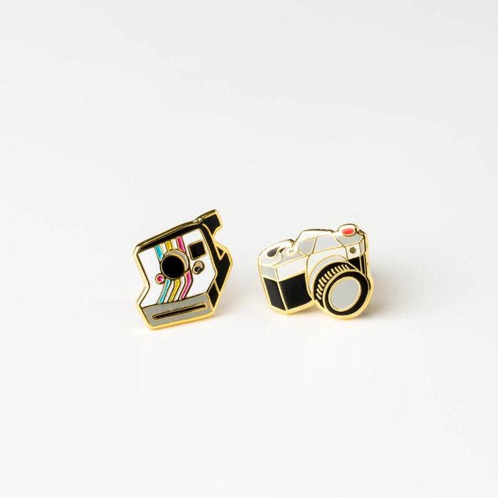 Cameras Earrings - Gold Polaroid Statement Studs for wholesale by Yellow Owl Workshop