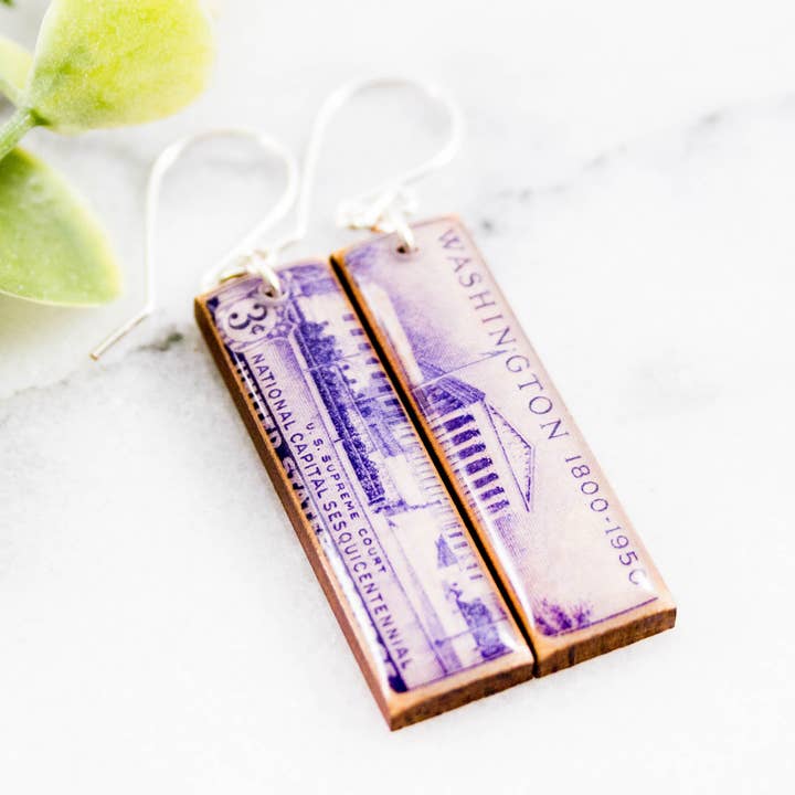 Washington DC Vintage Postage Stamp Earrings for wholesale by No Man's Land
