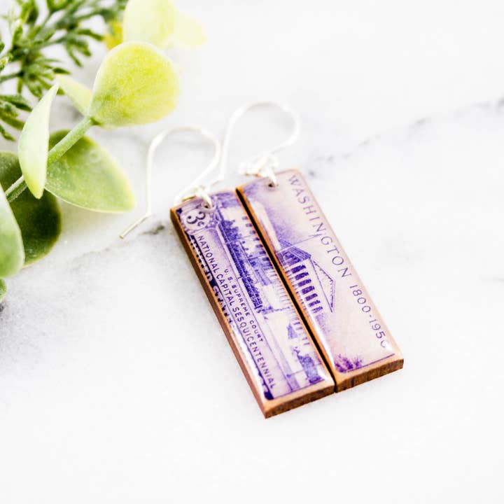 Vintage Briefmarken-Ohrringe Washington DC für den Großhandel von No Man's Land