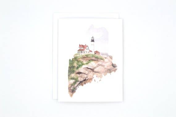 Rachel Alvarez Art - Wholesale Everyday Greeting Card - Maine State Art Card - Maine Lighthouse1