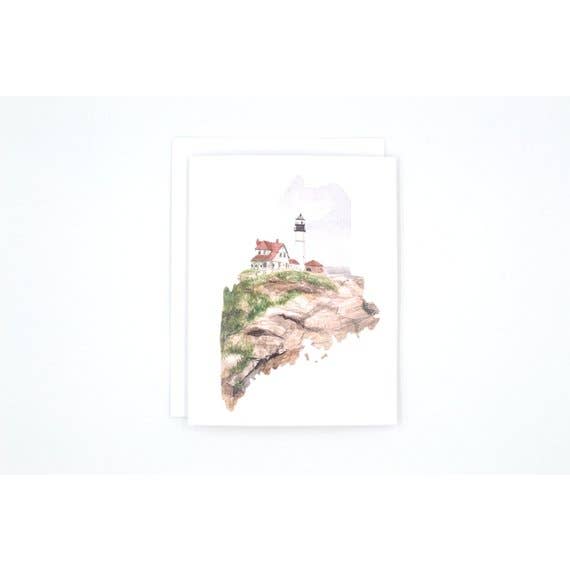 Rachel Alvarez Art - Wholesale Everyday Greeting Card - Maine State Art Card - Maine Lighthouse1