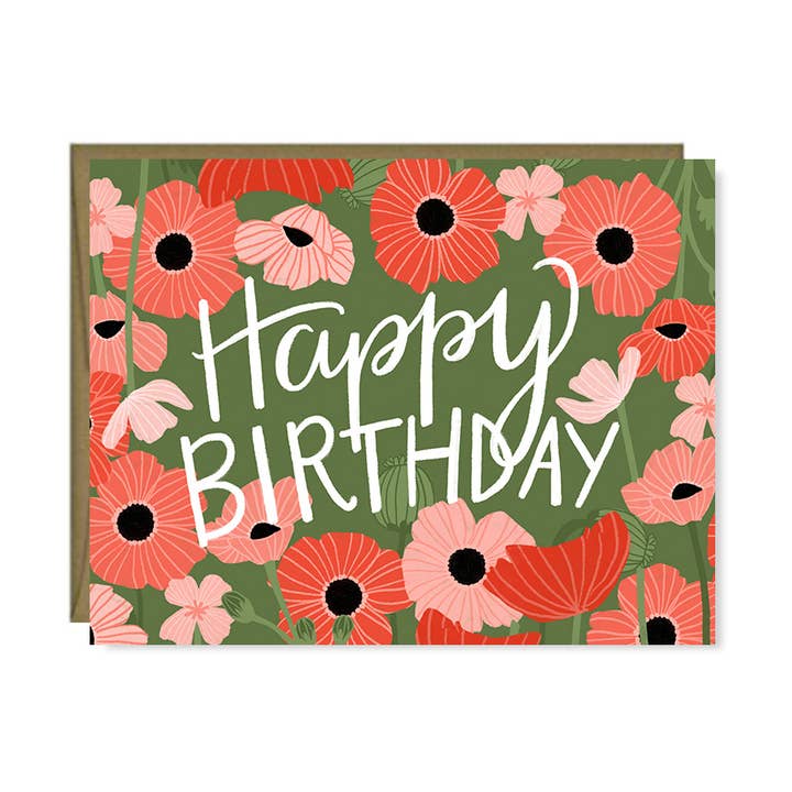 Pen & Paint - Wholesale Birthday Card - Happy Birthday Poppies, Sweet card, Floral Birthday card0
