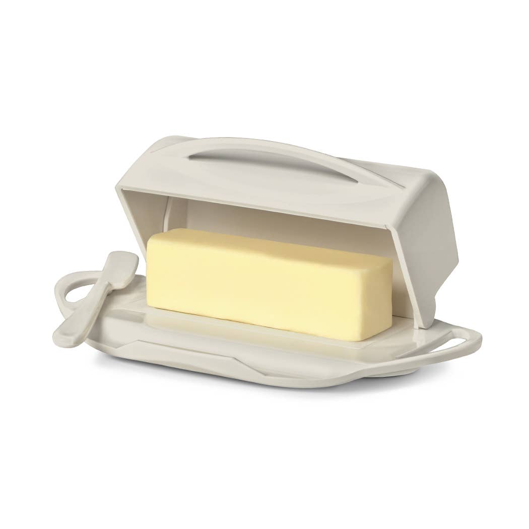 Butterie - Wholesale Butter Dish - Countertop Flip-Top Butter Dish w/ Matching Spreader - Ivory