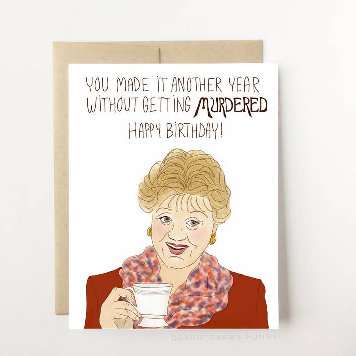 True Crime Lover Card Murder She Wrote Funny Birthday Card for wholesale by Debbie Draws Funny