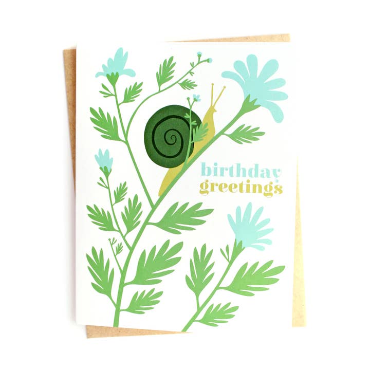 Snail Birthday Greeting Card Gardener floral botanical A2 for wholesale by Klinger Creative