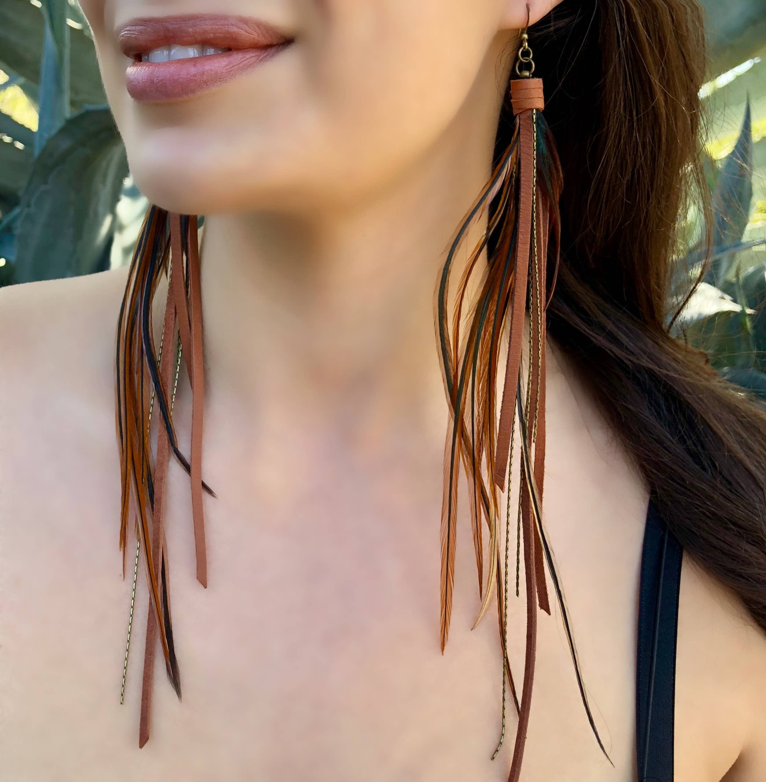 ASTALI - Wholesale Tassel Earrings - Pirate Feather Earrings - Fawn & Rust, Boho Western Style1