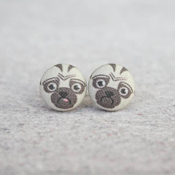 Pug Fabric Button Earrings for wholesale by Rachel O's
