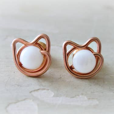 Contempo Jewelry - Wholesale Stud/Post Earrings - Tiny Mother of Pearl + Copper Cat Stud Earrings1