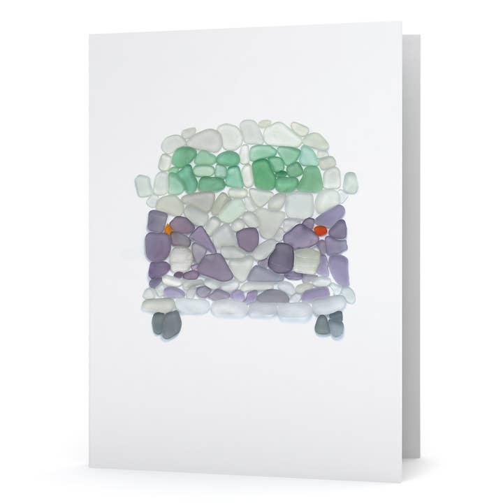 Sea Glass Purple Surfer Van Card for wholesale by Beachcombing / Etched by the Sea