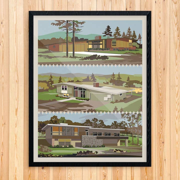 8" x 10 Mid Century Modern Homes Print for wholesale by Fridgedoor