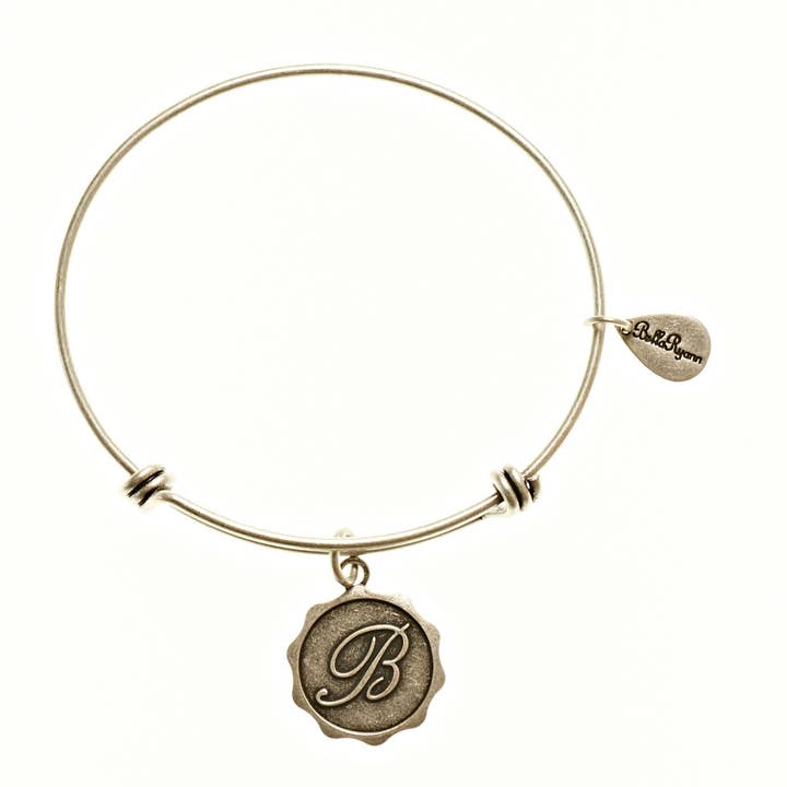 Letter B - Expandable Bangle Charm Bracelet in Silver for wholesale by BellaRyann