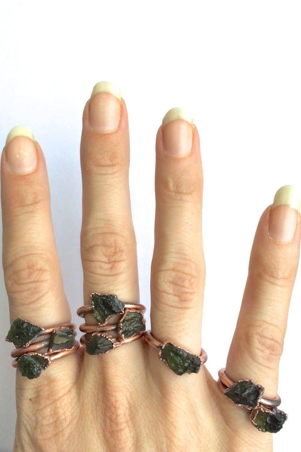 HAWKHOUSE - Wholesale Single Stone/Solitaire Ring - Rare Green Moldavite Raw Mineral Ring2