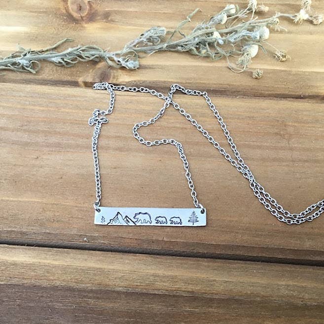 Mama Bear and Cubs stamped bar necklace for wholesale by Jamie Haley Designs