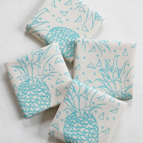 Hearth and Harrow - Wholesale Dinner & Cloth Napkin - Set of 4 Organic Cotton Pineapple Napkins in Mint Green