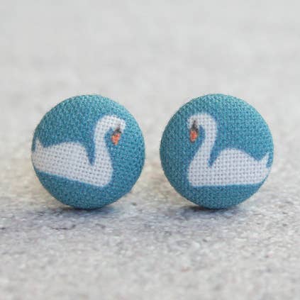 Swans Fabric Button Earrings for wholesale by Rachel O's