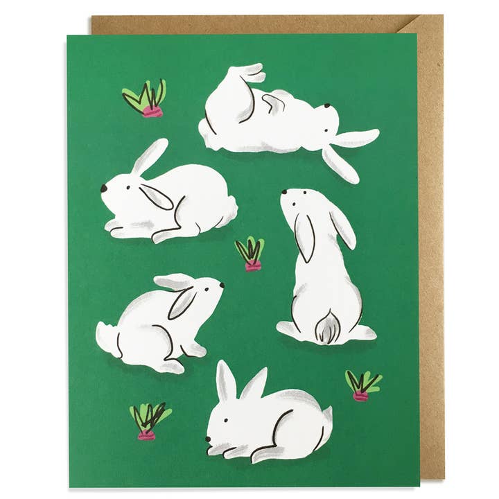 Cartão de Primavera de Páscoa com Coelhinhos em Branco por atacado de Kat French Design