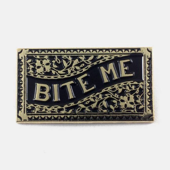 Bite Me Pin for wholesale by Badaboöm Studio