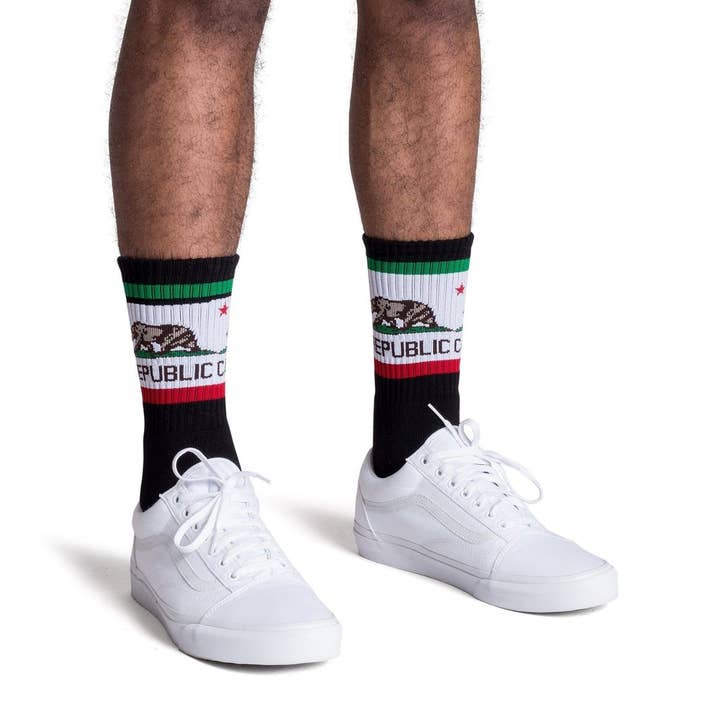 SOCCO - Vente Chaussettes – unisexe - SOCCO Cali Bear Crew | Noir1