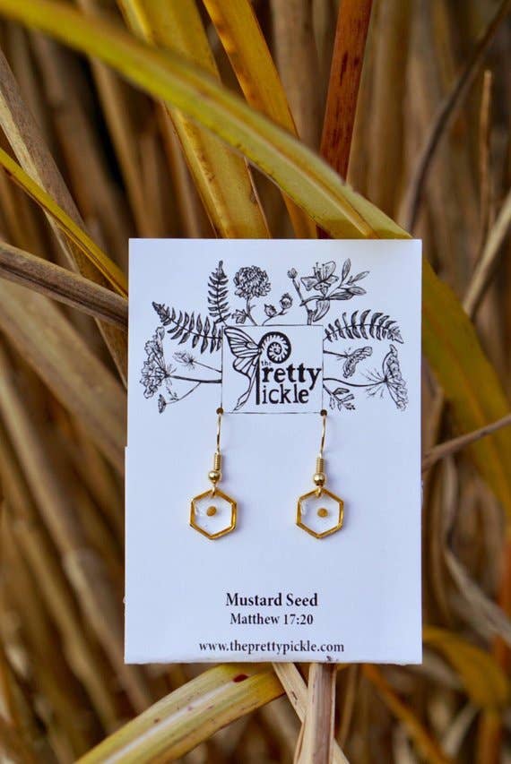 The Pretty Pickle - Wholesale Dangle Earrings - Hexagon Mustard Seed Earrings1