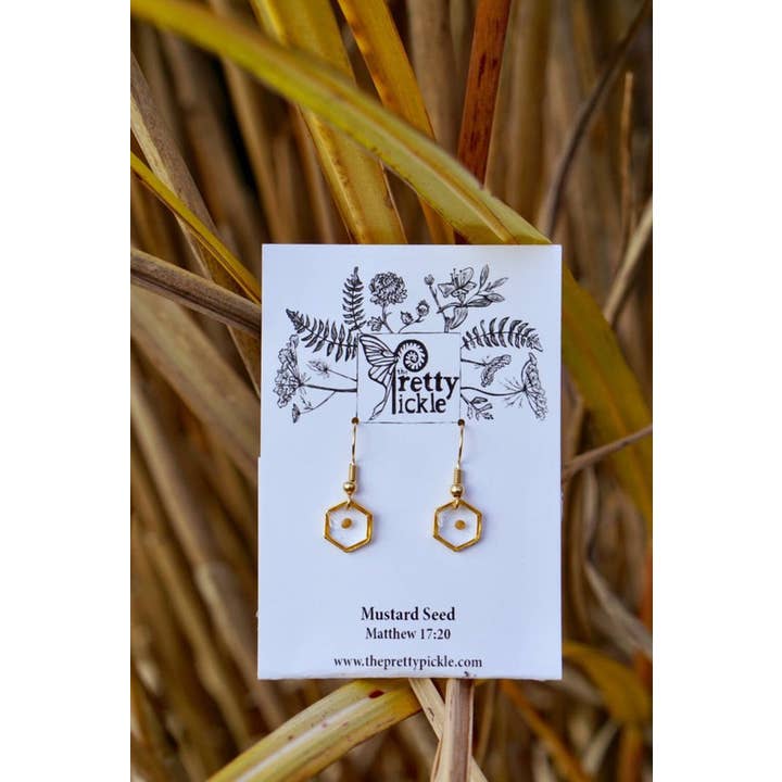 The Pretty Pickle - Wholesale Dangle Earrings - Hexagon Mustard Seed Earrings1