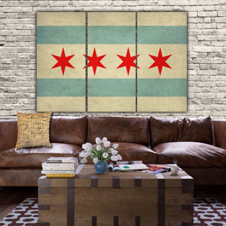 76 „x 48" City of Chicago Flag lærredskunst for engroshandel hos HolyCowCanvas