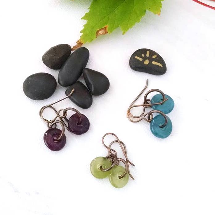 Krobo Recycled Glass, Niobium & Brass Earrings #KBEGreen for wholesale by Soasa Designs