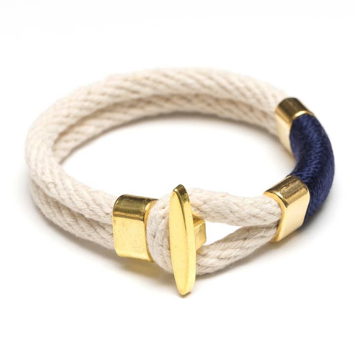 Cambridge - Ivory/Navy/Gold - Nautical Rope Bracelet for wholesale by Allison Cole Jewelry