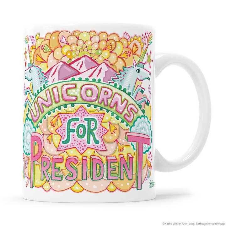 Unicorns For President Mug for wholesale by Kathy Weller Art+Ideas