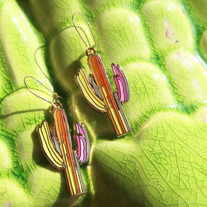 "Technicolor Saguaro" Earrings for wholesale by Paige Poppe Art