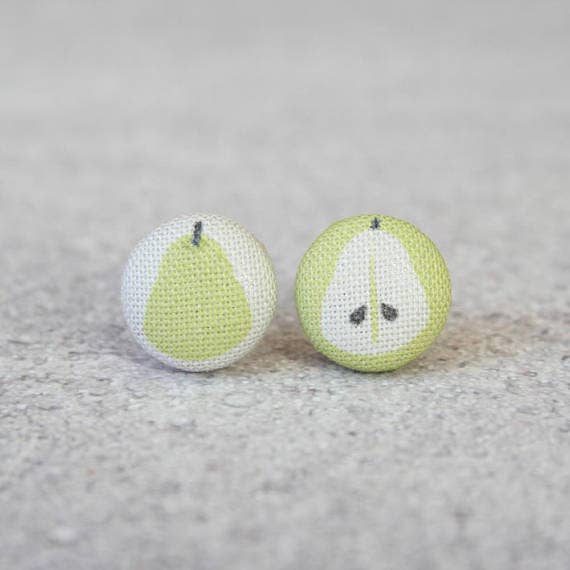Rachel O's - Wholesale Stud/Post Earrings - Pear Fabric Button Earrings0