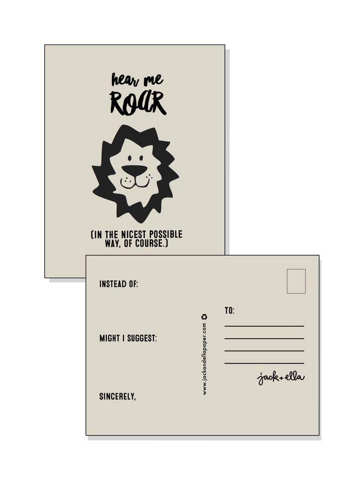 Hør mig brøl postkort - Sæt af 12 for engroshandel hos jack + ella paper