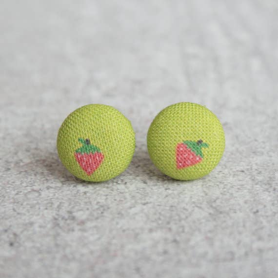 Rachel O's - Wholesale Stud/Post Earrings - Sweet Strawberry Fabric Button Earrings0
