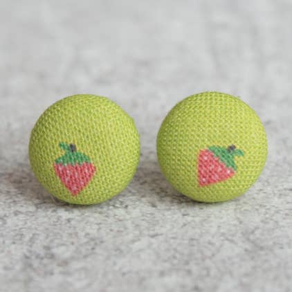 Rachel O's - Wholesale Stud/Post Earrings - Sweet Strawberry Fabric Button Earrings0