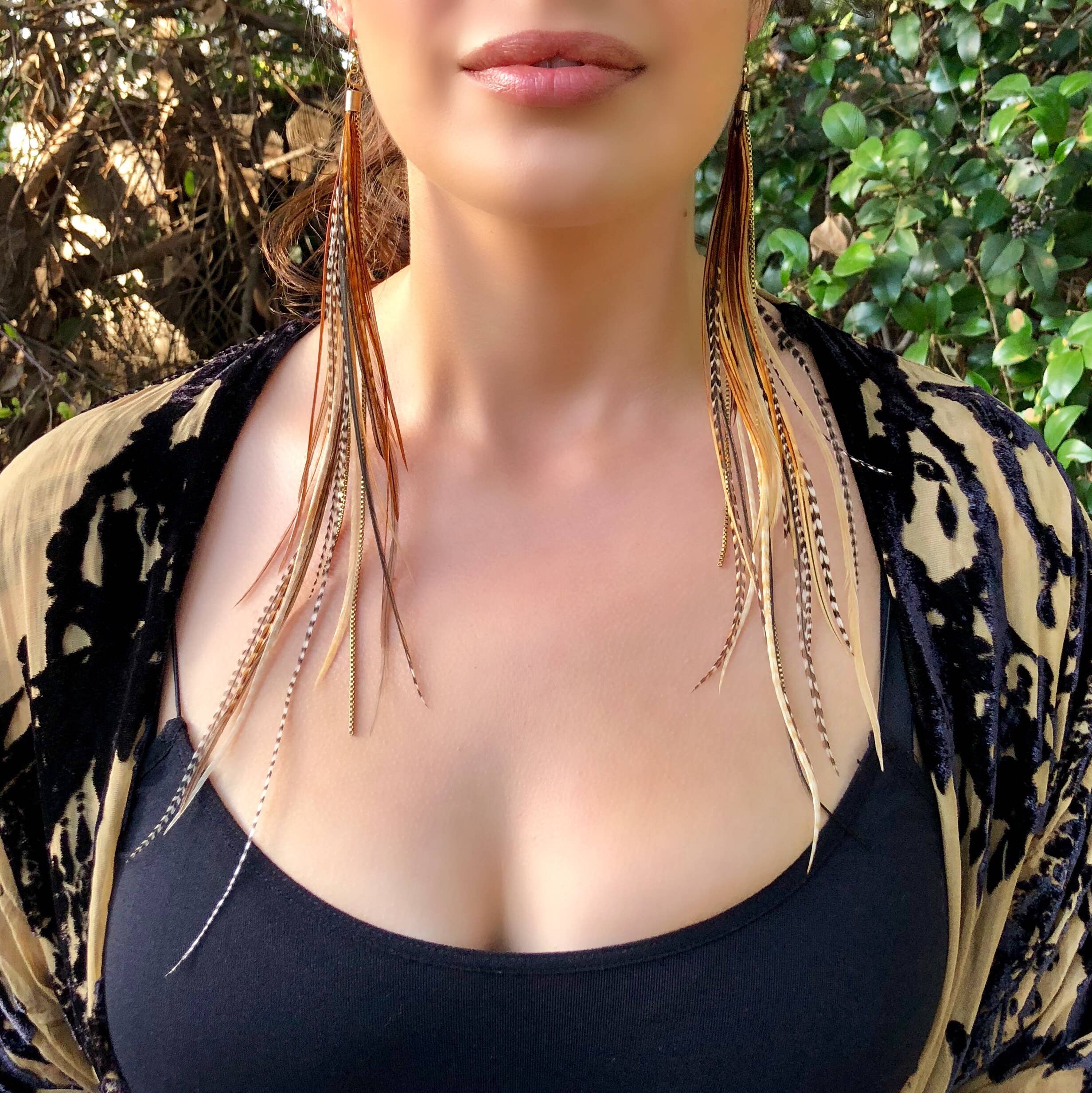 ASTALI - Wholesale Tassel Earrings - Extra Long Feather Earrings - Mixed Grizzly, Boho Western1